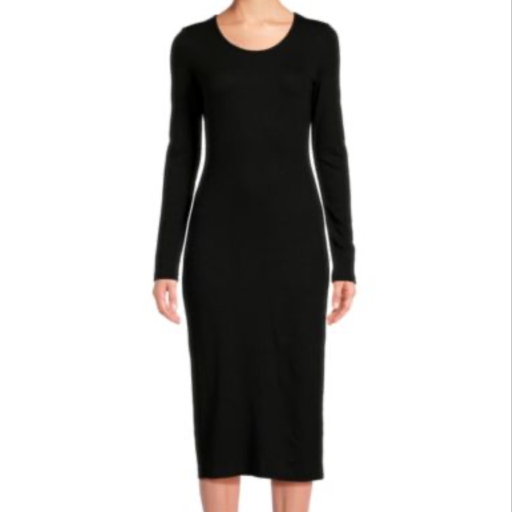 Marine Layer Lexi Rib Long Sleeve Midi Dress - Black - Size Medium.